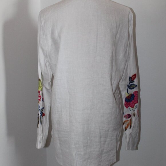 Johnny Was White Floral Embroidered Button Down Shirt - Picture 5 of 9